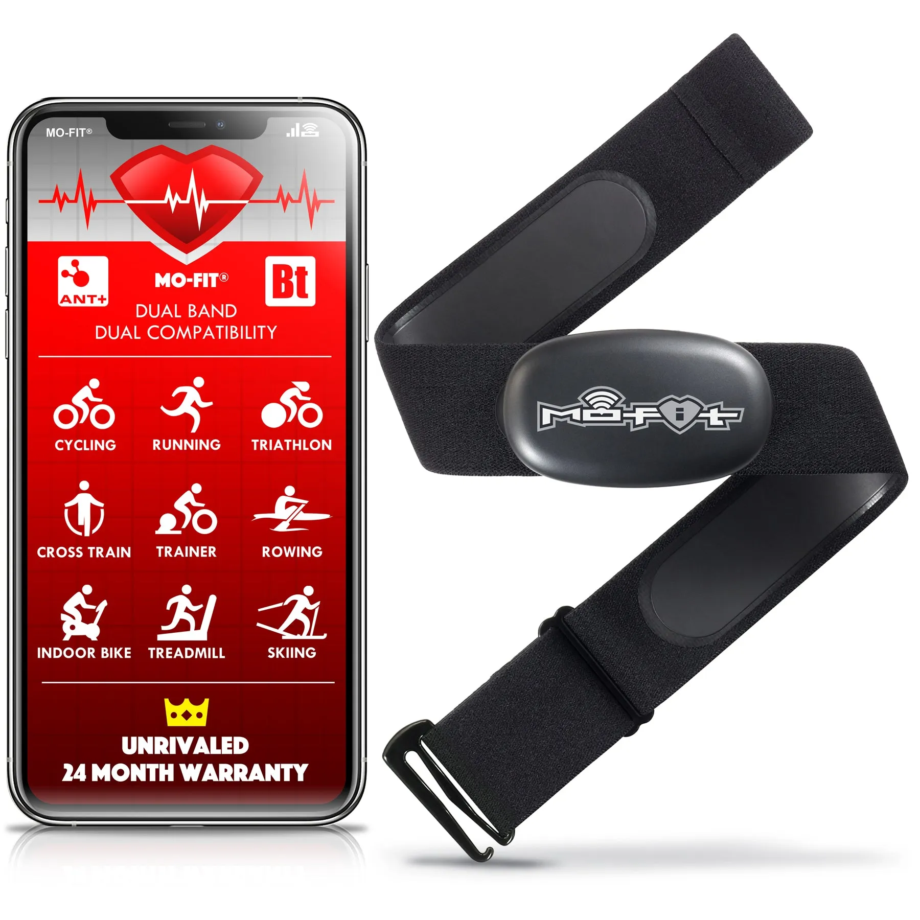 Mo-Fit Heart Rate Monitor Chest Strap for Garmin, Apple, Android, ANT  & most Bluetooth 4.0 Devices