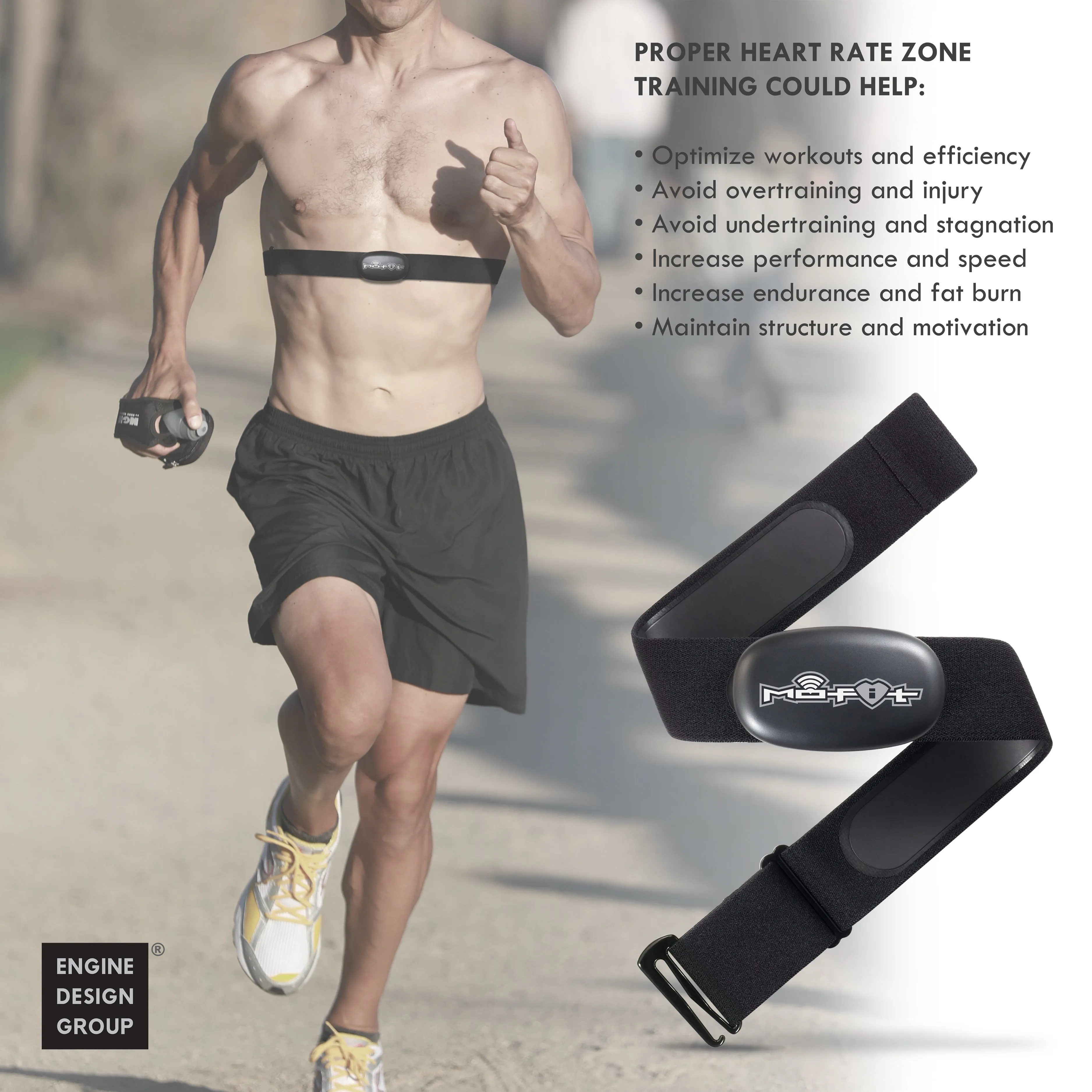 Mo-Fit Heart Rate Monitor Chest Strap for Garmin, Apple, Android, Peloton, Zwift, ANT  and Most Bluetooth 4.0 Enabled Fitness Devices