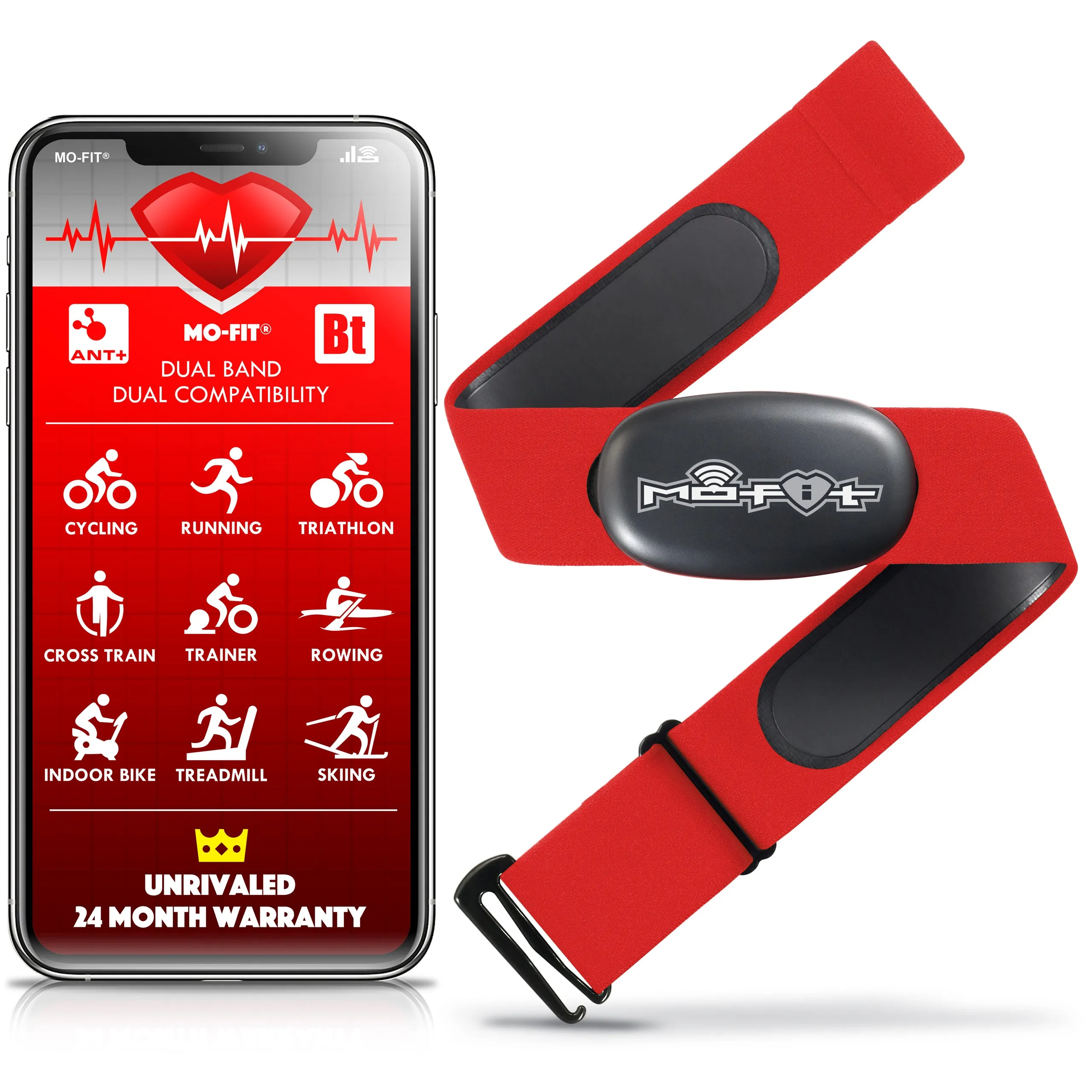 Mo-Fit Heart Rate Monitor Chest Strap for Garmin, Apple, Android, Peloton, Zwift, ANT  and Most Bluetooth 4.0 Enabled Fitness Devices
