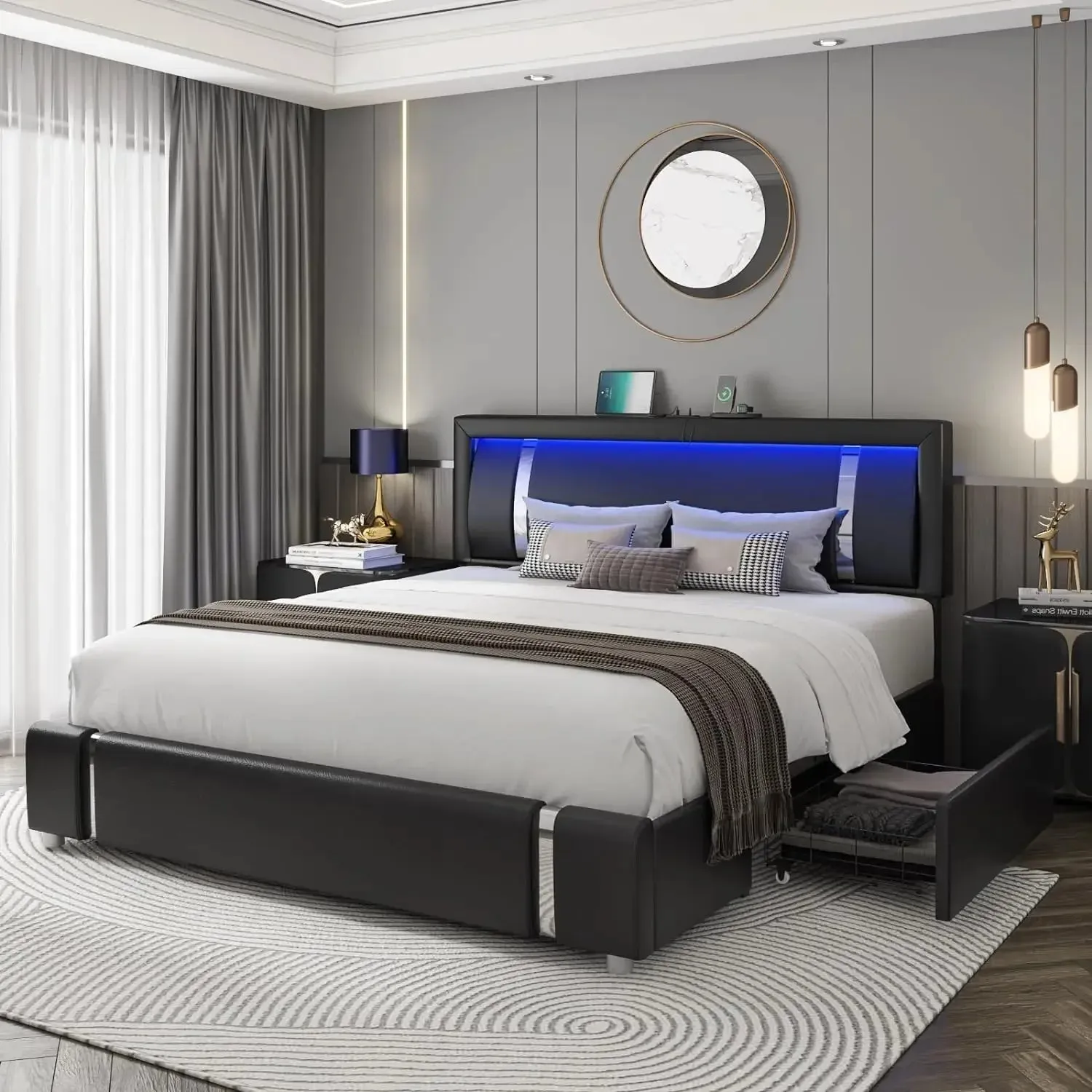 Modern Bed Frame with Smart LED Adjustable Headboard