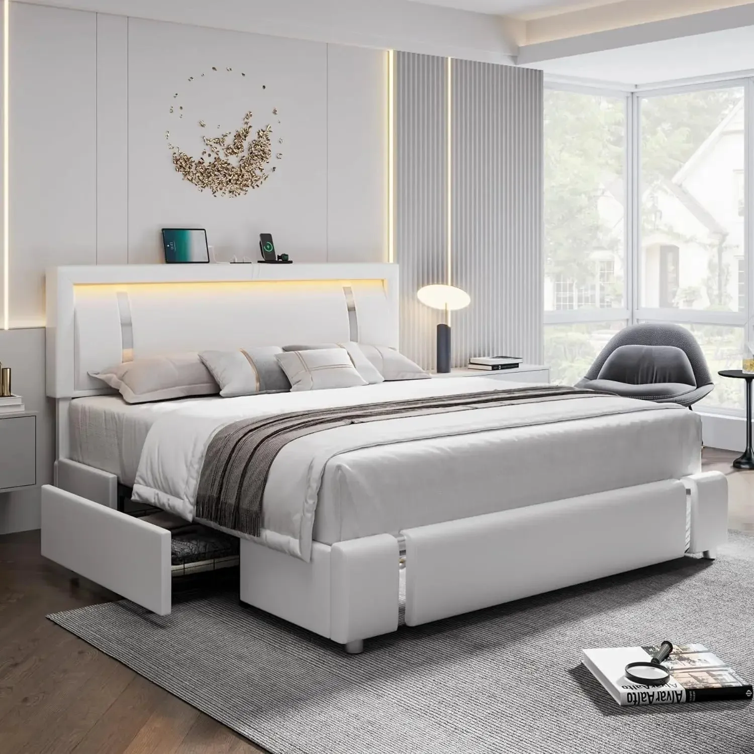 Modern Bed Frame with Smart LED Adjustable Headboard