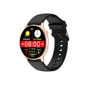 Montre Connectée 1.43" AMOLED Rosegold Case with Black Rubber Strap