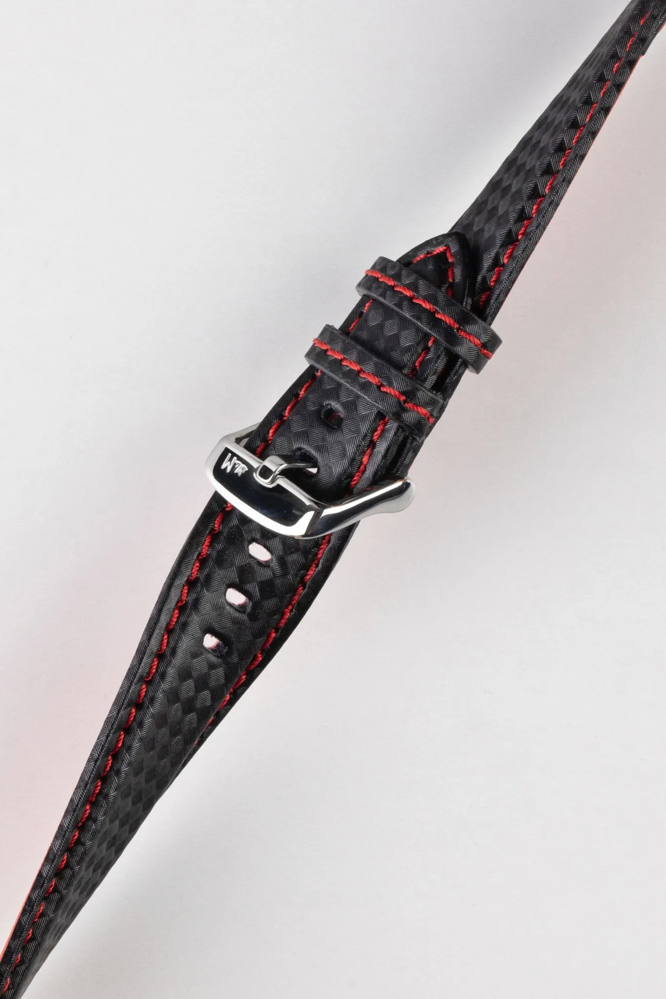 Morellato BIKING Carbon Fibre-Embossed Calfskin Leather Watch Strap in BLACK with RED Stitching