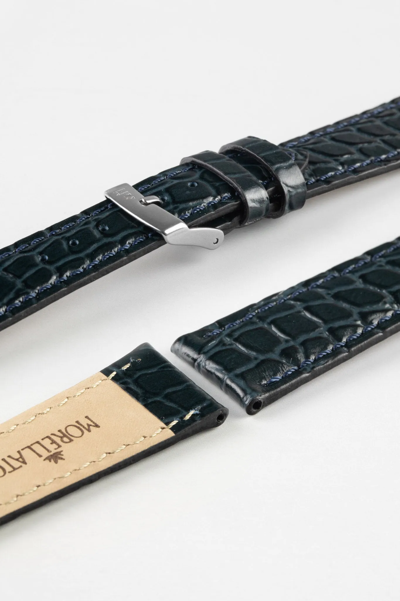 Morellato LIVERPOOL Crocodile-Embossed Calfskin Leather Performance Watch Strap in BLUE