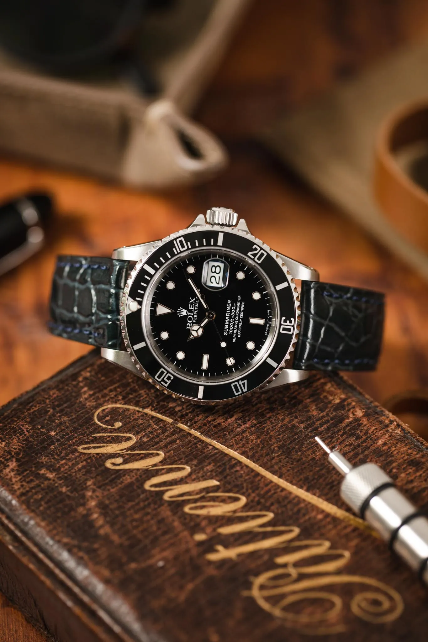 Morellato LIVERPOOL Crocodile-Embossed Calfskin Leather Performance Watch Strap in BLUE