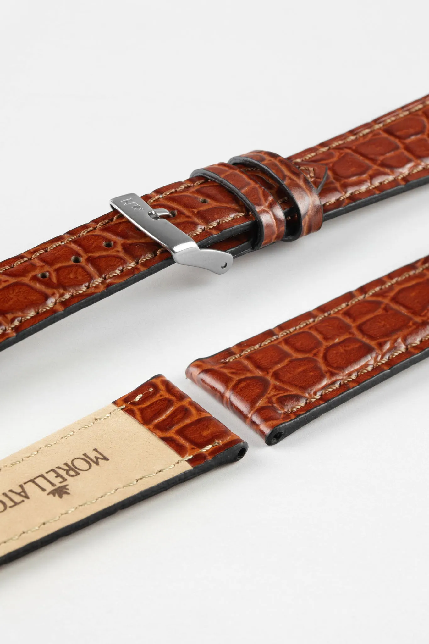 Morellato LIVERPOOL Crocodile-Embossed Calfskin Leather Performance Watch Strap in BROWN