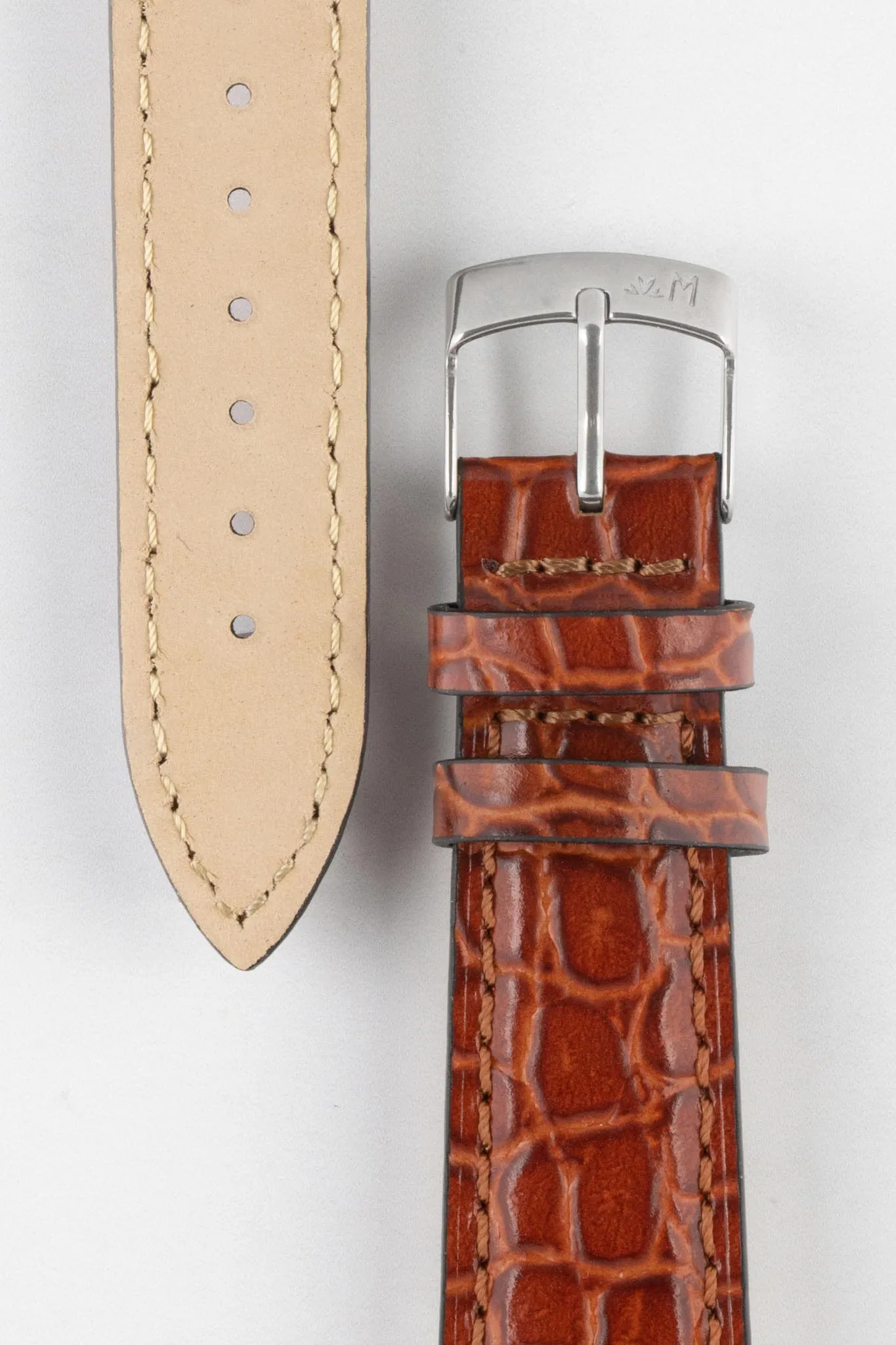 Morellato LIVERPOOL Crocodile-Embossed Calfskin Leather Performance Watch Strap in BROWN