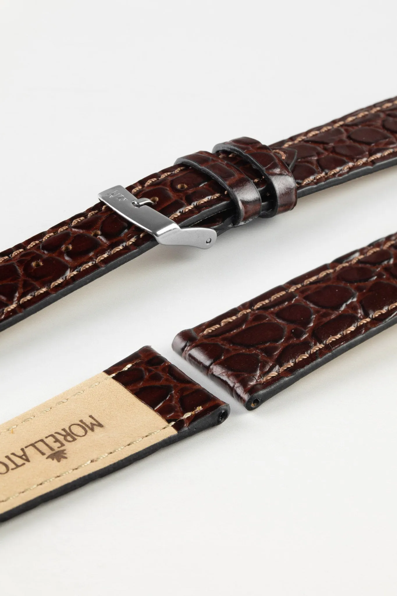 Morellato LIVERPOOL Crocodile-Embossed Calfskin Leather Performance Watch Strap in DARK BROWN