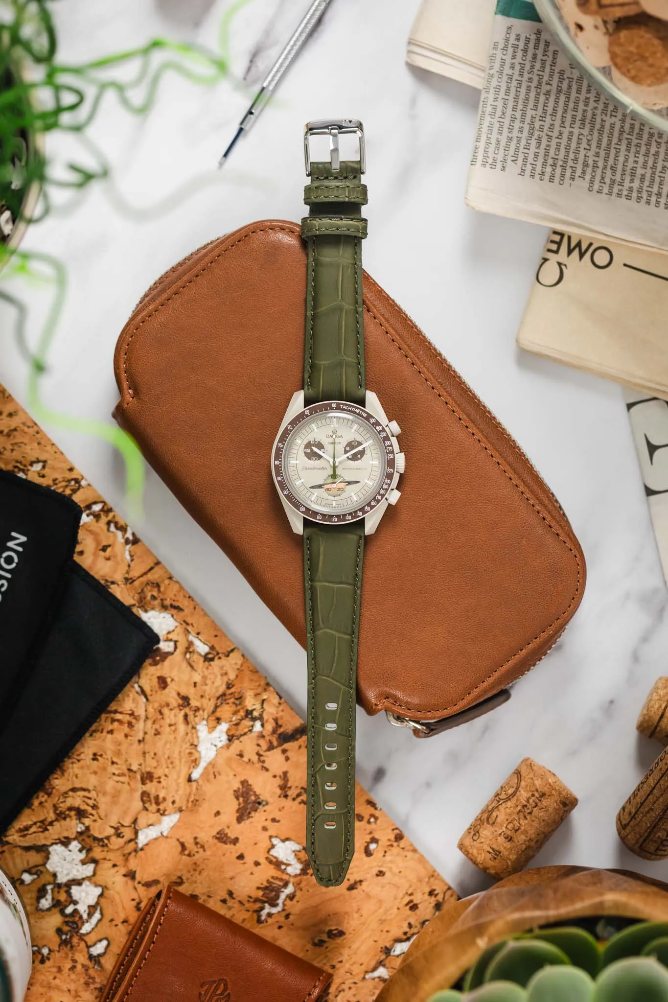 Morellato SOCCER Alligator-Embossed Calfskin Leather Watch Strap in GREEN