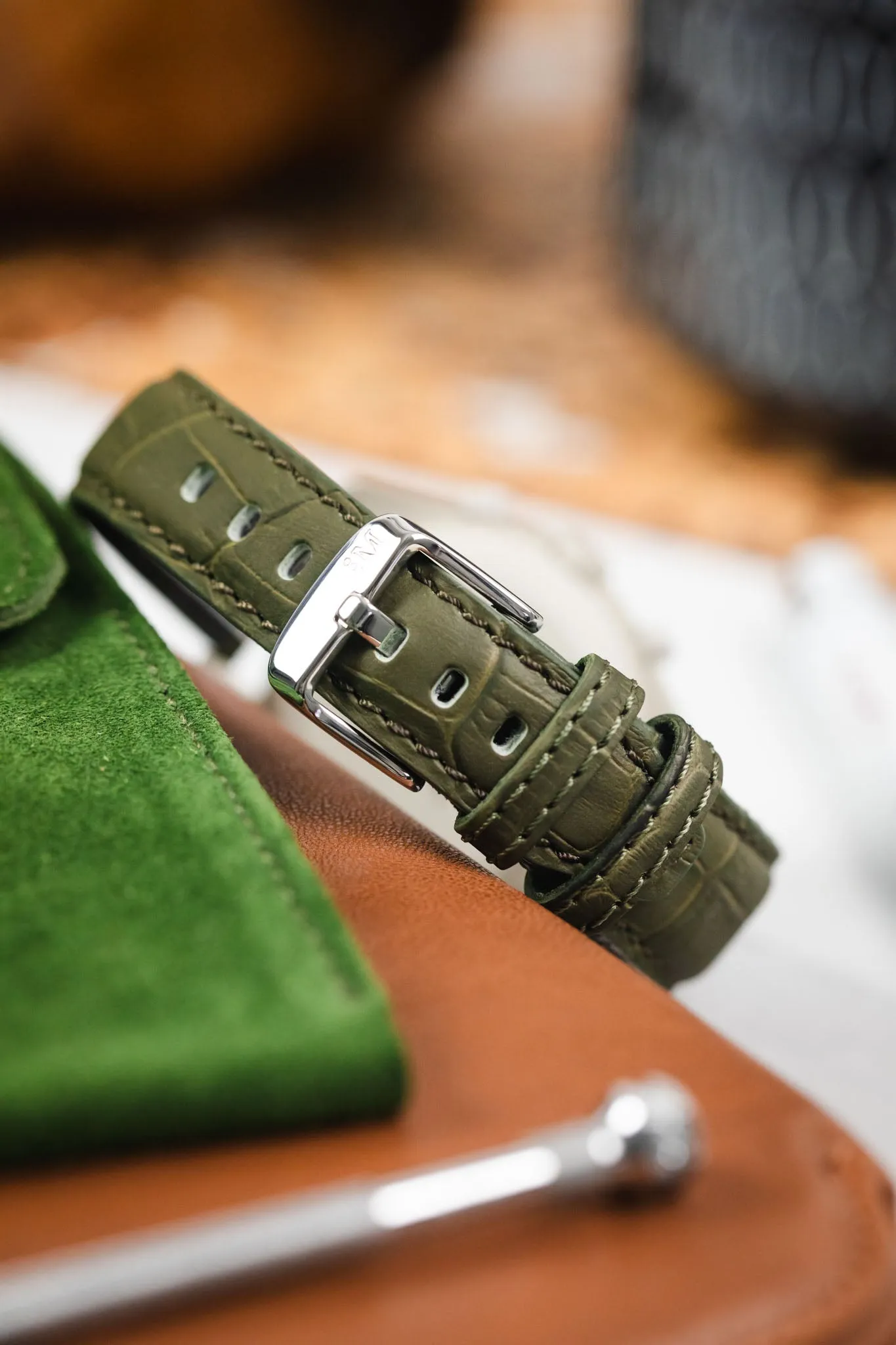 Morellato SOCCER Alligator-Embossed Calfskin Leather Watch Strap in GREEN
