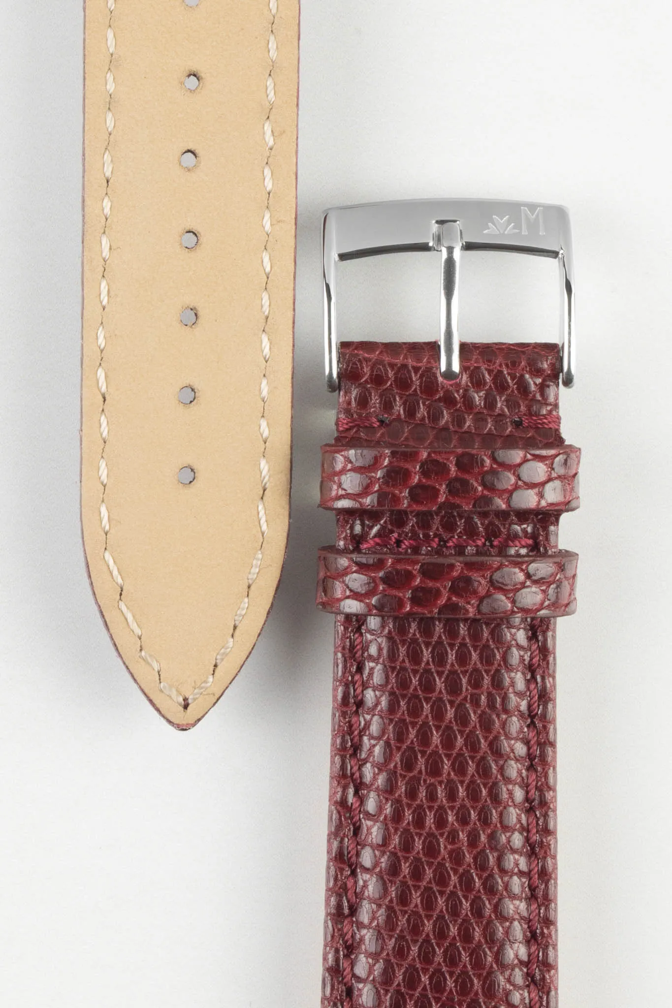 Morellato VIOLINO Genuine Lizard Skin Watch Strap in BURGUNDY
