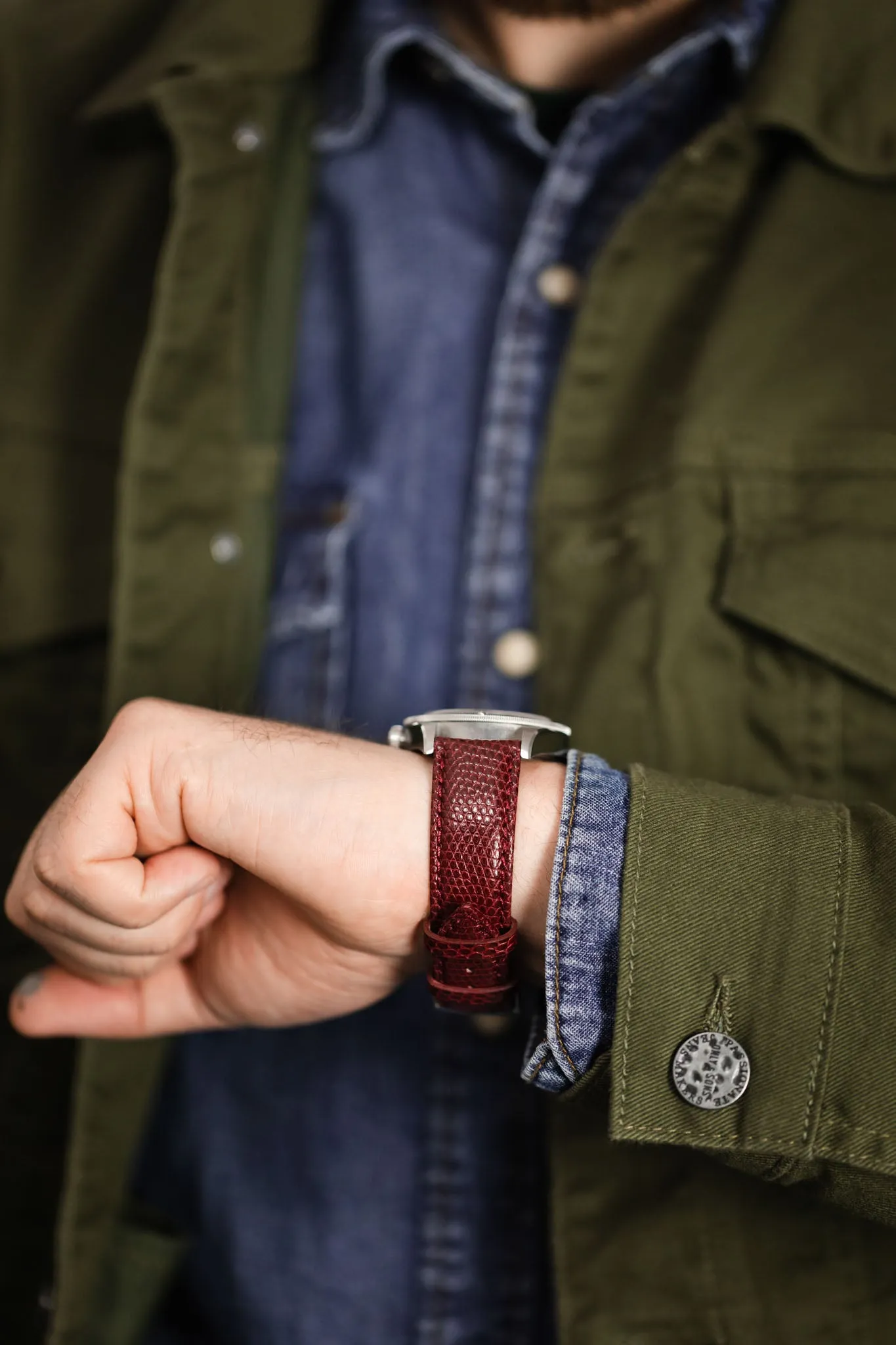 Morellato VIOLINO Genuine Lizard Skin Watch Strap in BURGUNDY
