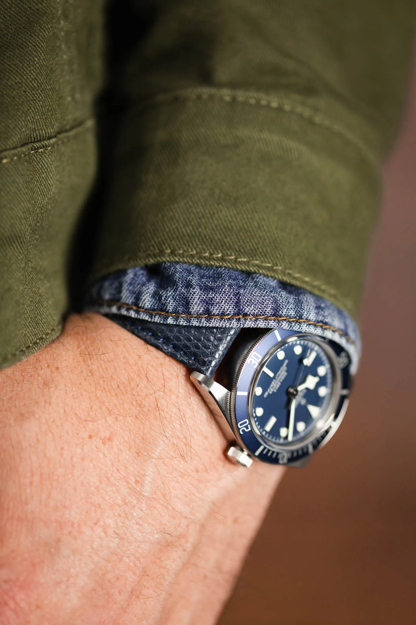 Morellato VIOLINO Genuine Lizard Skin Watch Strap in DARK BLUE