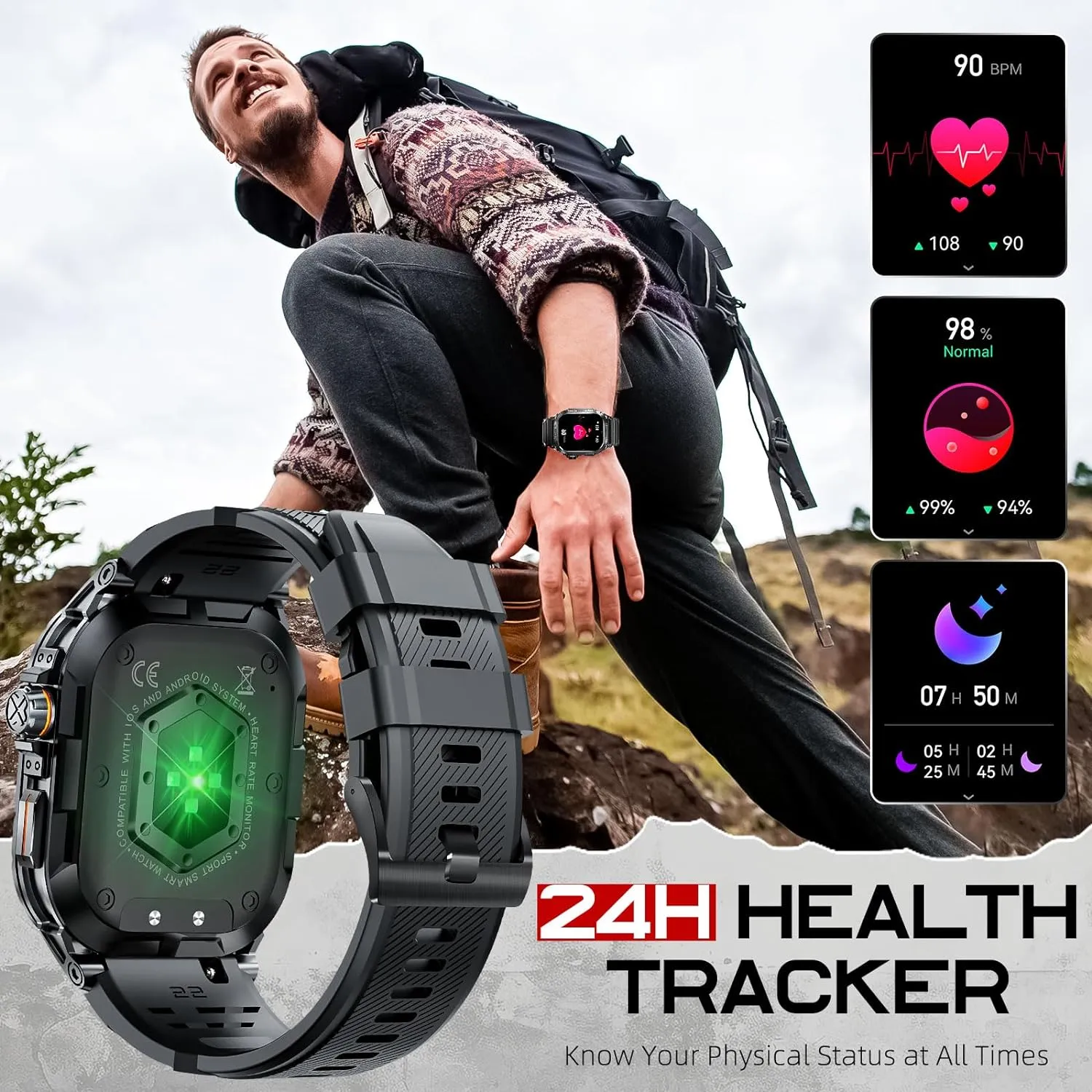 NEKTOM K63 Military Outdoor Sport Rugged Tactical Smartwatches