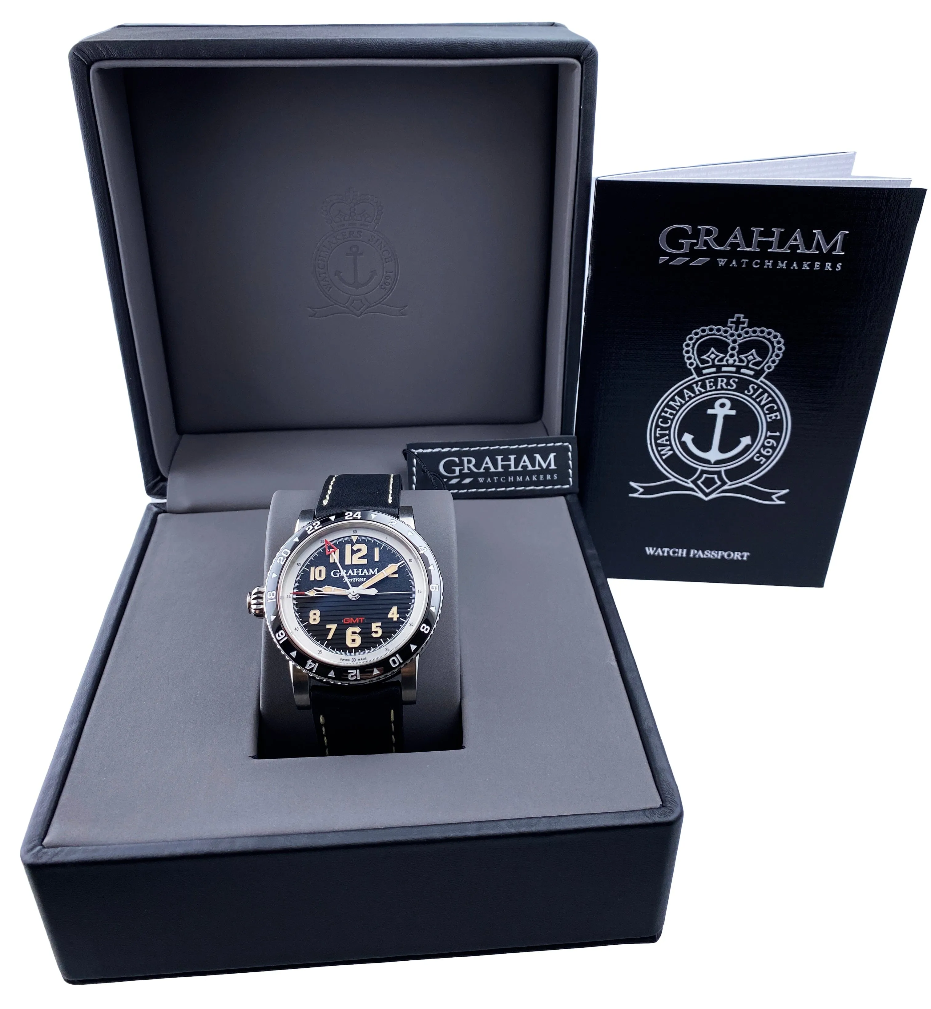 New Graham Fortress GMT Black Dial Mens Watch Box Papers