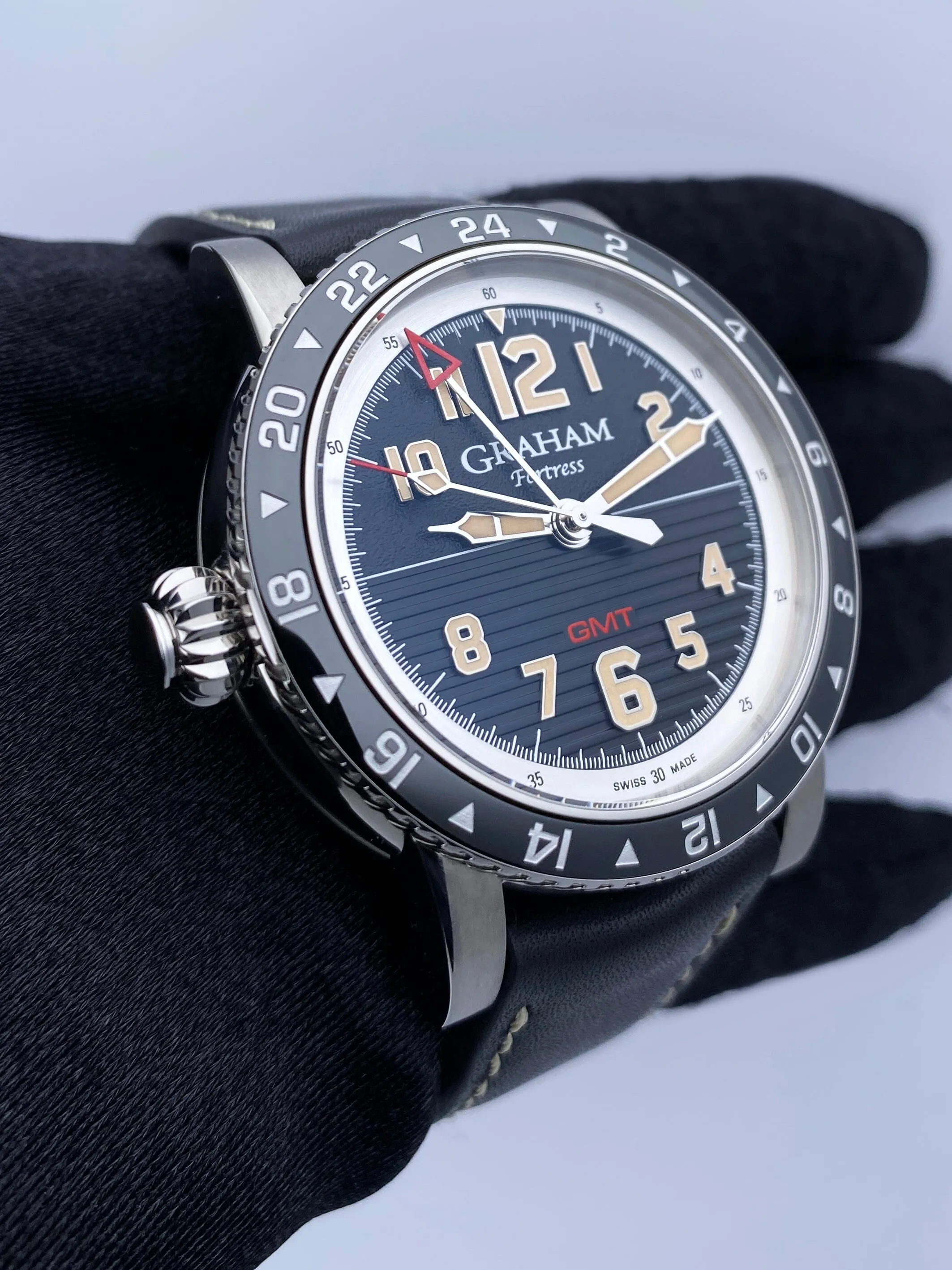 New Graham Fortress GMT Black Dial Mens Watch Box Papers