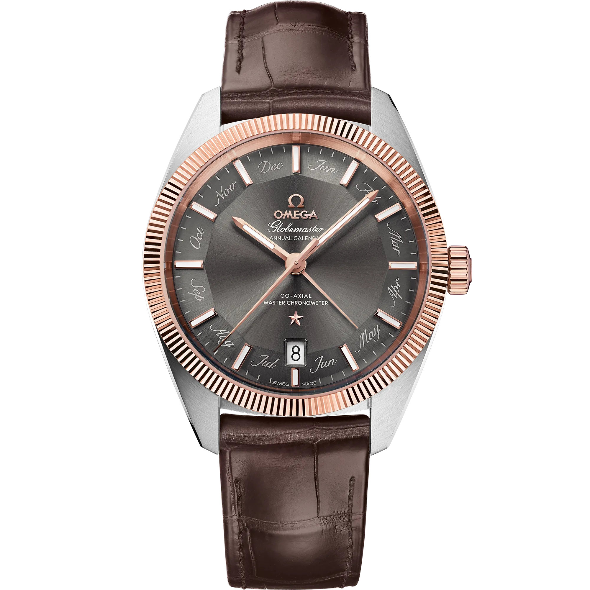 Omega Constellation Globemaster 41 mm, steel - Sedna™ gold on leather strap