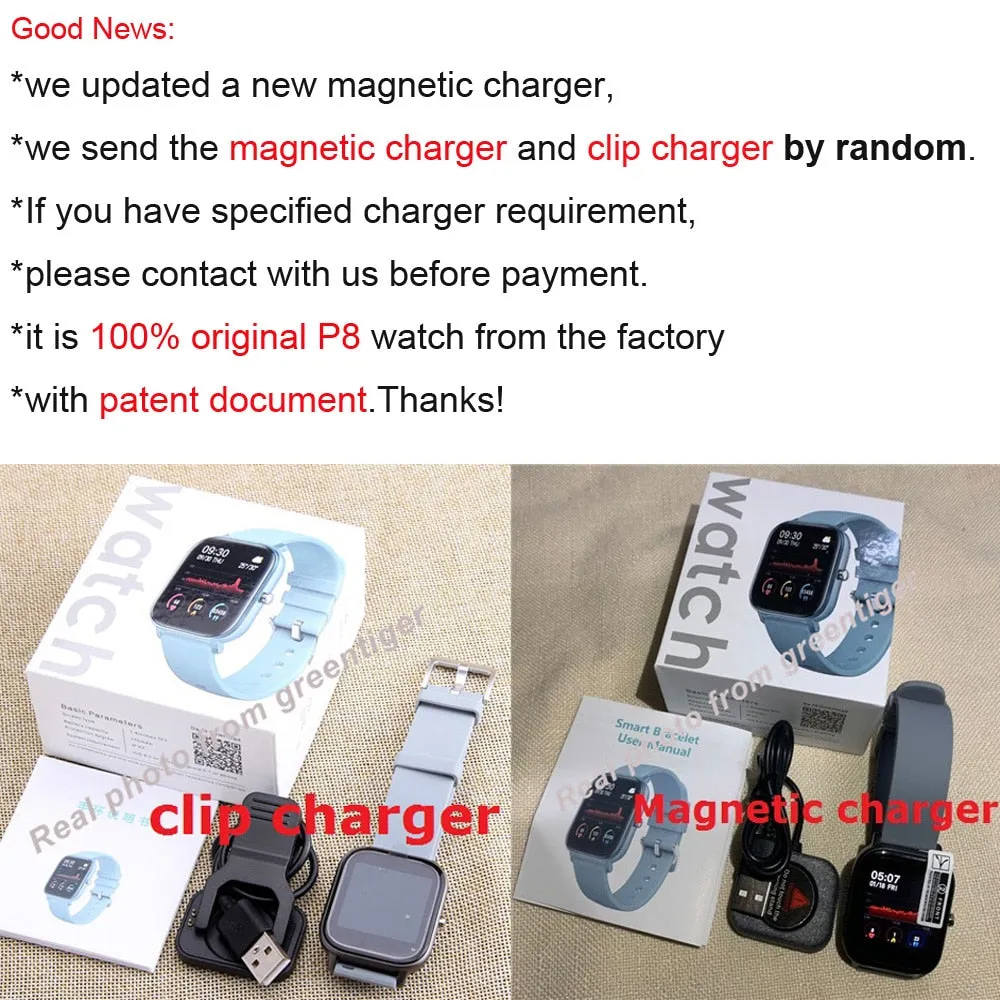 P8 1.4 inch Smart Watch Men Full Touch Smartwatch Fitness Tracker Blood Pressure Fitness Tracker Smart Clock Women Smartwatch.