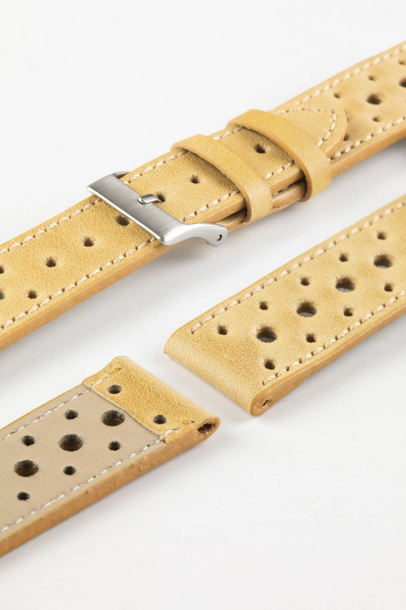 Pebro RACING Perforated Leather Watch Strap in MUSTARD