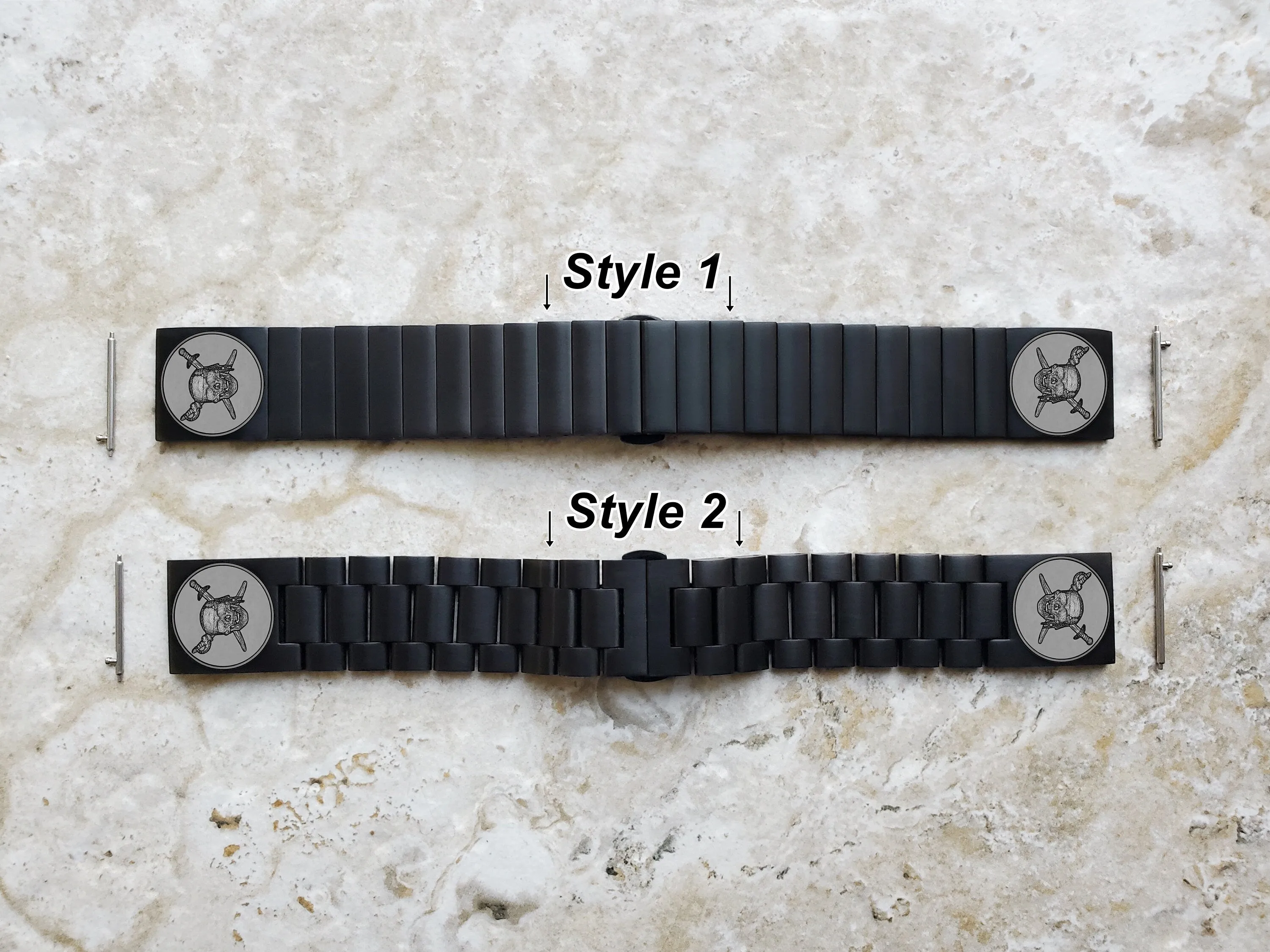 Pirate Skull Engraved Watch Band for 22mm Width Lugs Traditional Casual Luxury and Smartwatches Black Color Stainless Steel Strap Bracelet PS2
