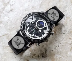 Pirate Skull Engraved Watch Band for 22mm Width Lugs Traditional Casual Luxury and Smartwatches Black Color Stainless Steel Strap Bracelet PS2