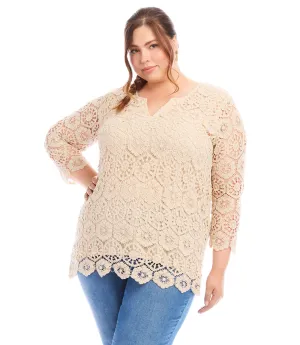 Plus Size 3/4 Sleeve Crochet Tunic