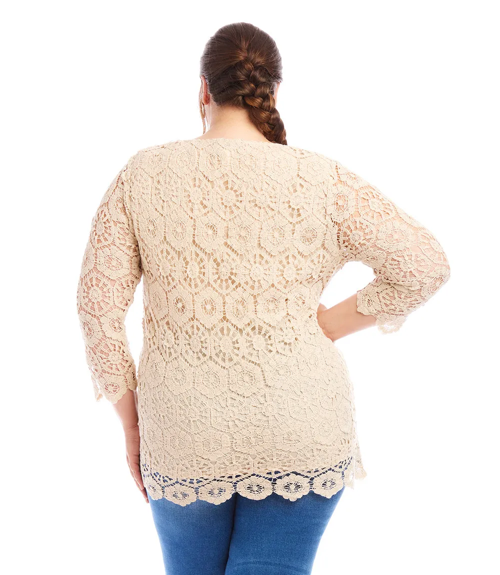 Plus Size 3/4 Sleeve Crochet Tunic