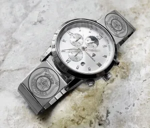 Police Badge Engraved Band for 22mm 24mm 25mm Lugs Traditional Casual Luxury and Smartwatches Silver Stainless Steel Bracelet Strap PB4