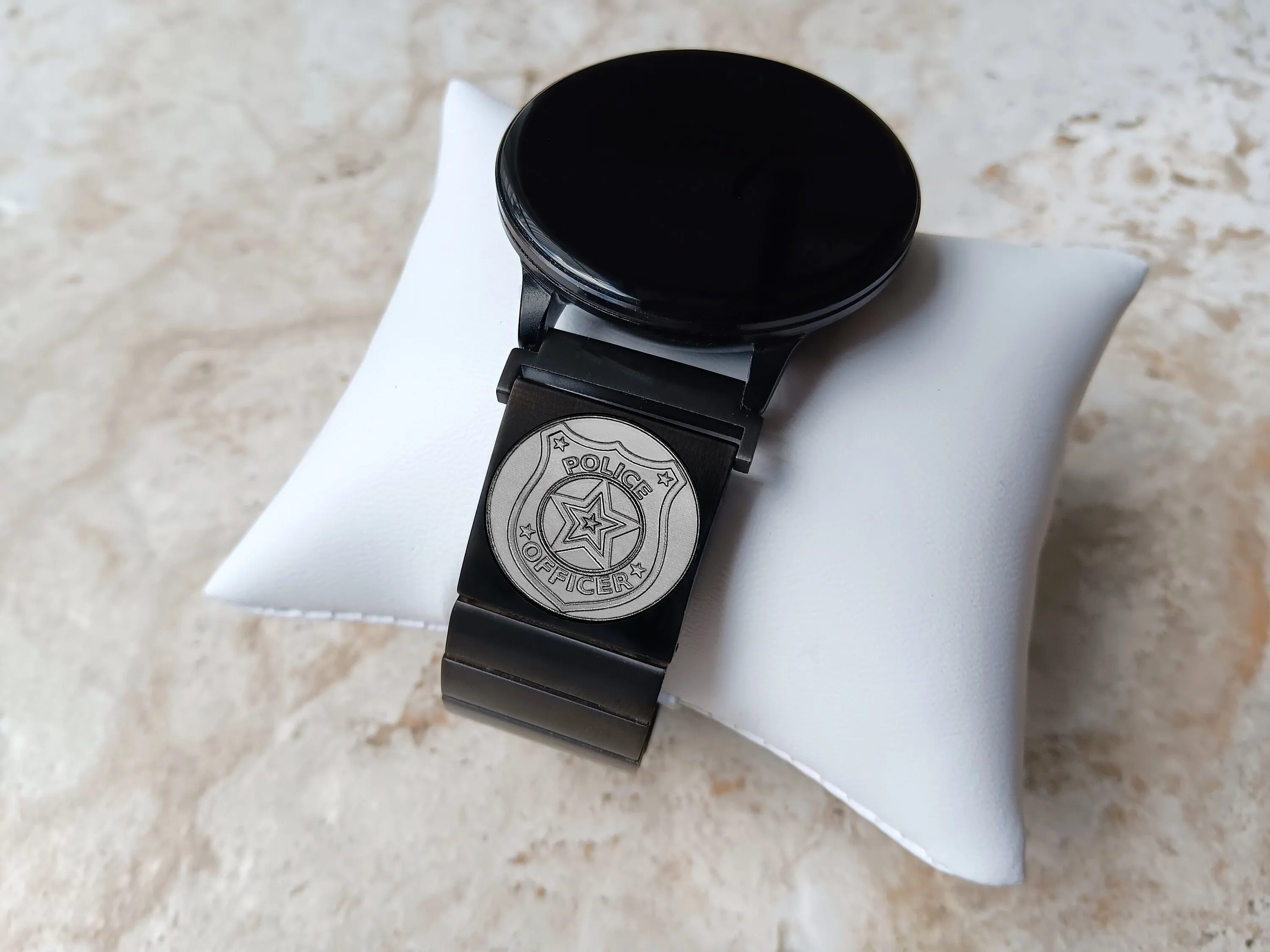 Police Badge Engraved Watch Band for 20mm Width Lugs Traditional Casual Luxury & Smartwatches Black Stainless Steel Strap Bracelet PB4 -A20