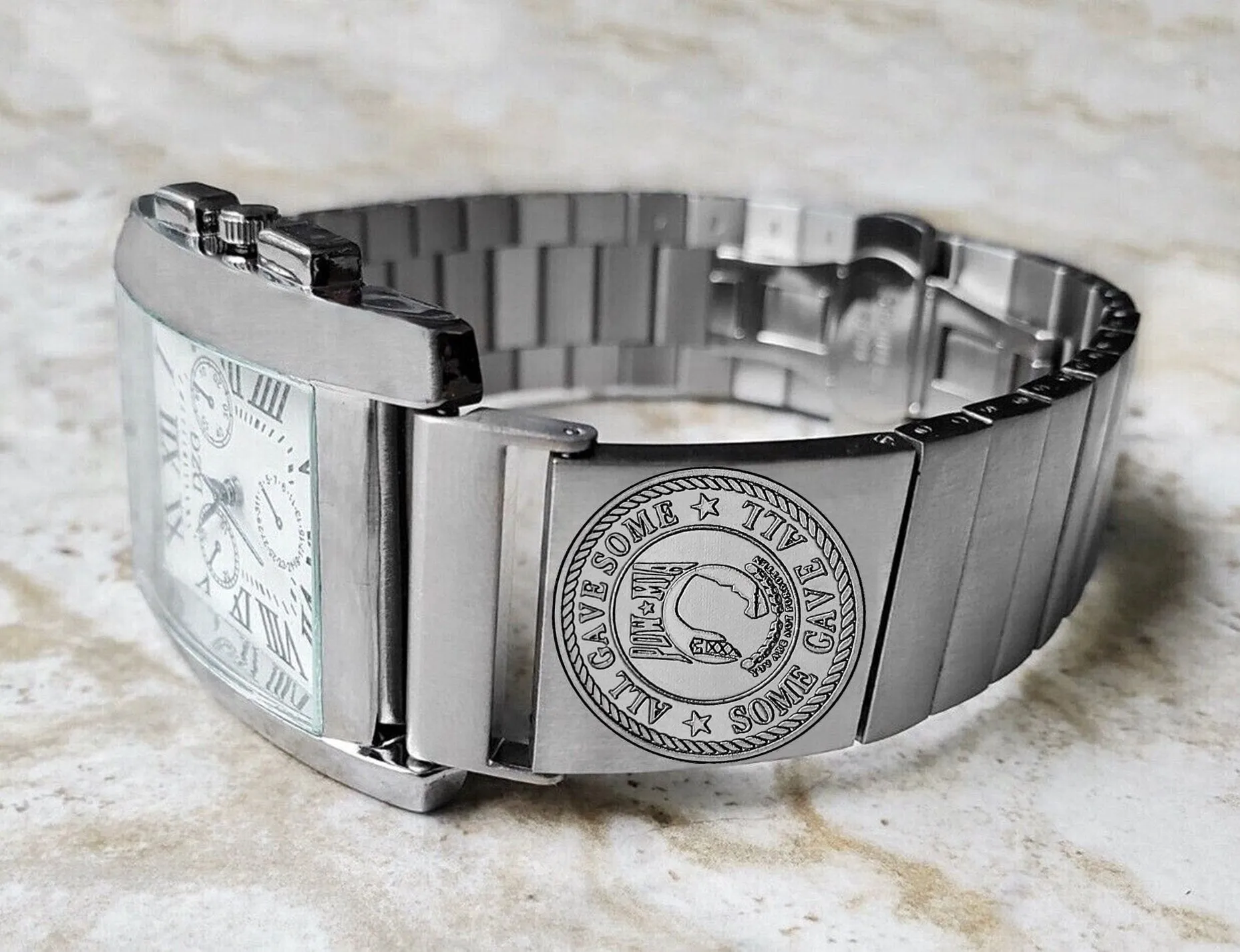 POW MIA Engraved Band for 22mm 24mm 25mm Lugs Traditional Casual Luxury and Smartwatches Silver Color Stainless Steel Bracelet Strap PM1
