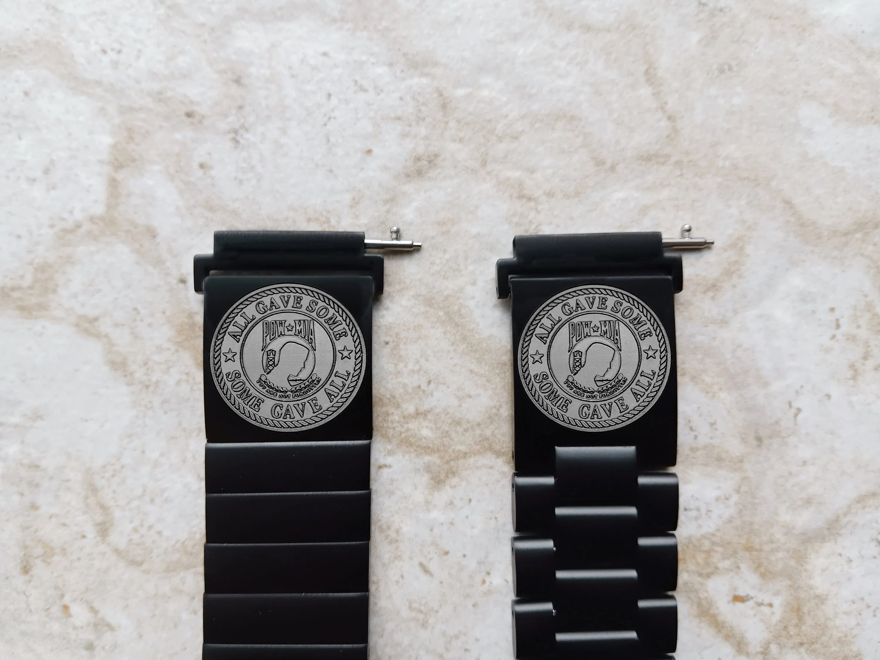 POW MIA Engraved Watch Band for 20mm Width Lugs Traditional Casual Luxury and Smartwatches Black Stainless Steel Strap Bracelet PM1 -A20