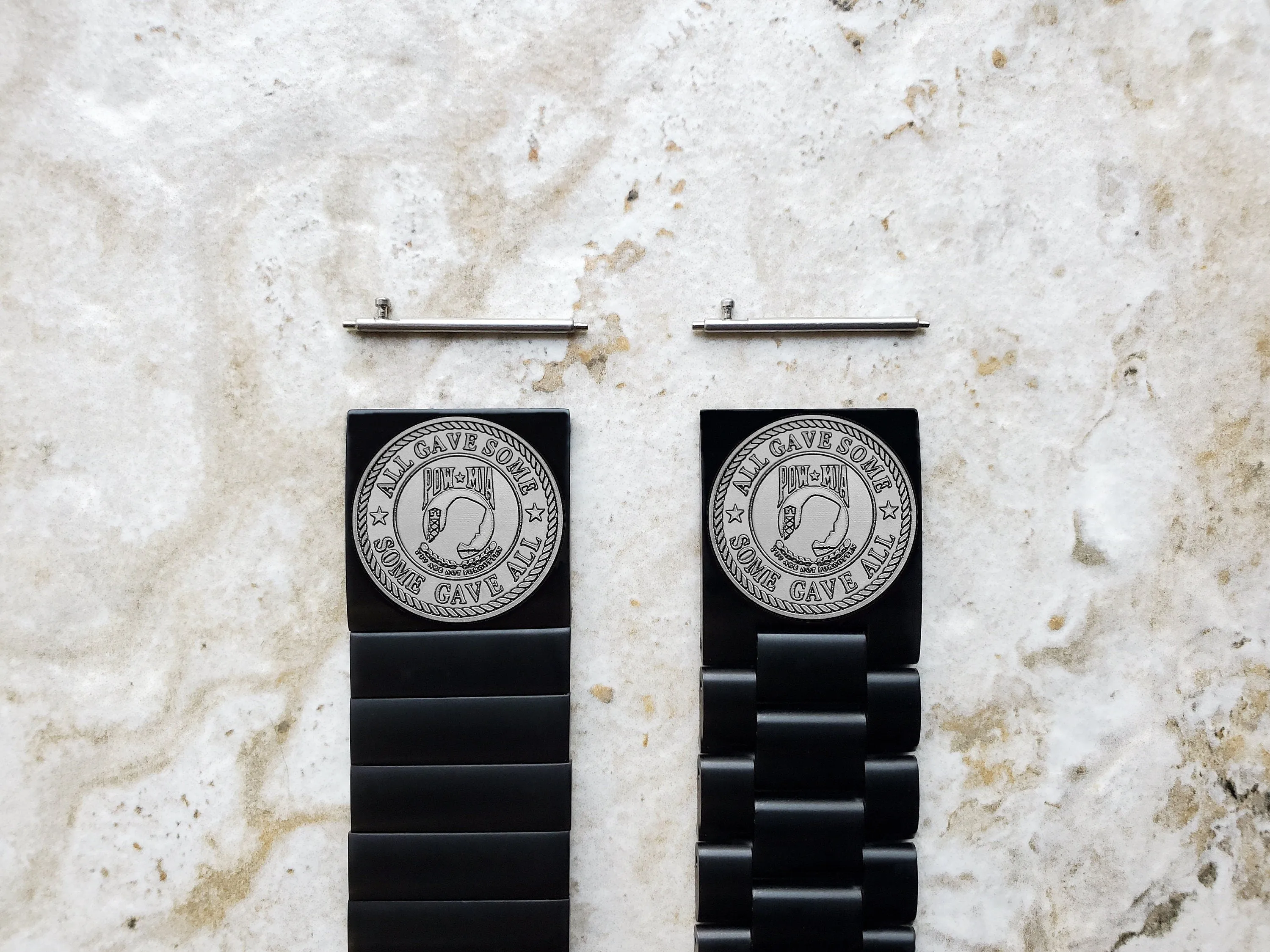 POW MIA Engraved Watch Band for 22mm Width Lugs Traditional Casual Luxury and Smartwatches Black Stainless Steel Strap Bracelet PM1