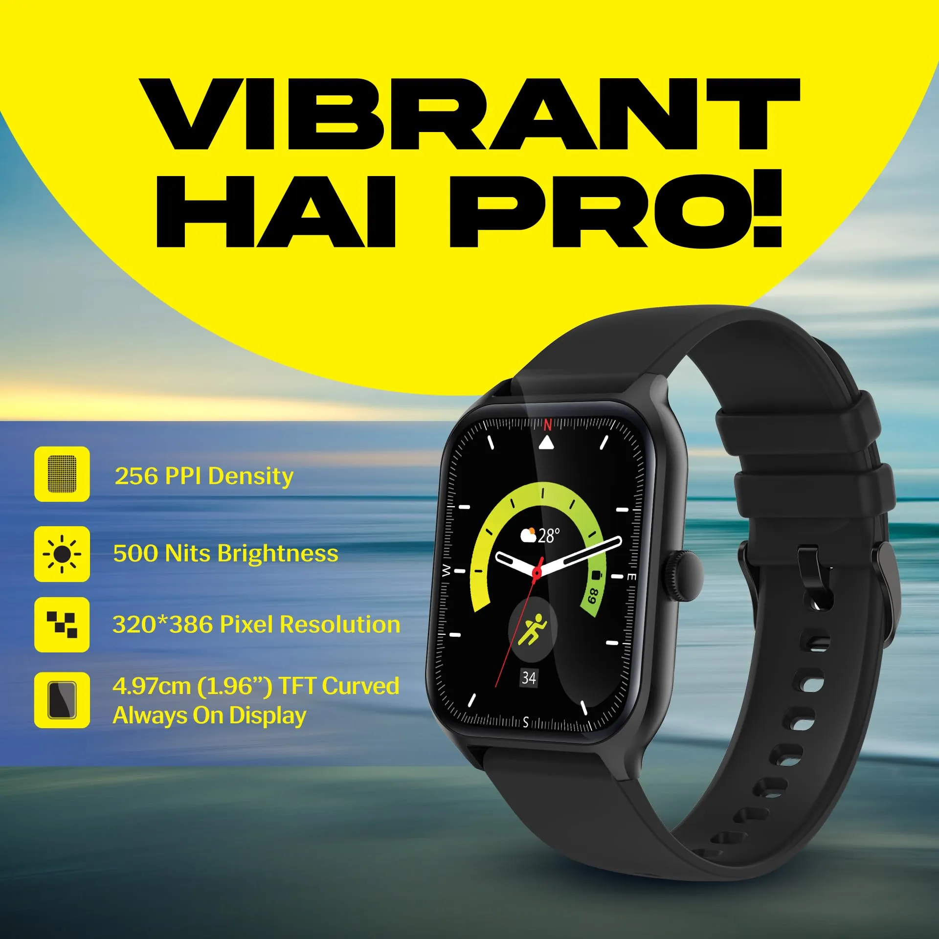 Prowatch VN with 2 Year Warranty | 1.96" TFT Display with High Resolution 320 * 386 | BT Calling | 500 Nits Brightness | Zinc Alloy Metal Body | IP67, Inbuilt Games | Moore Black