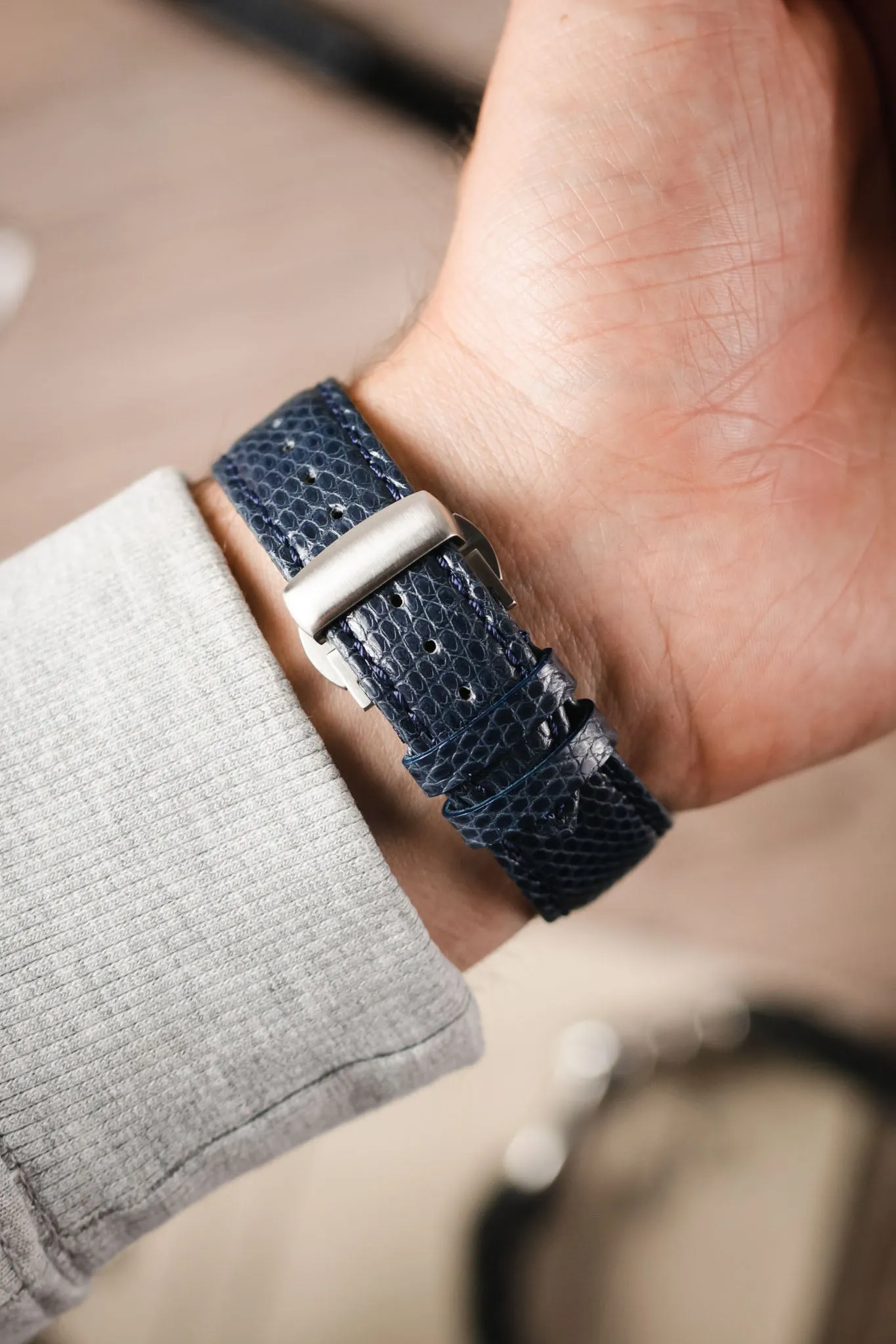 PUSH-BUTTON Deployment Clasp in BRUSHED SILVER