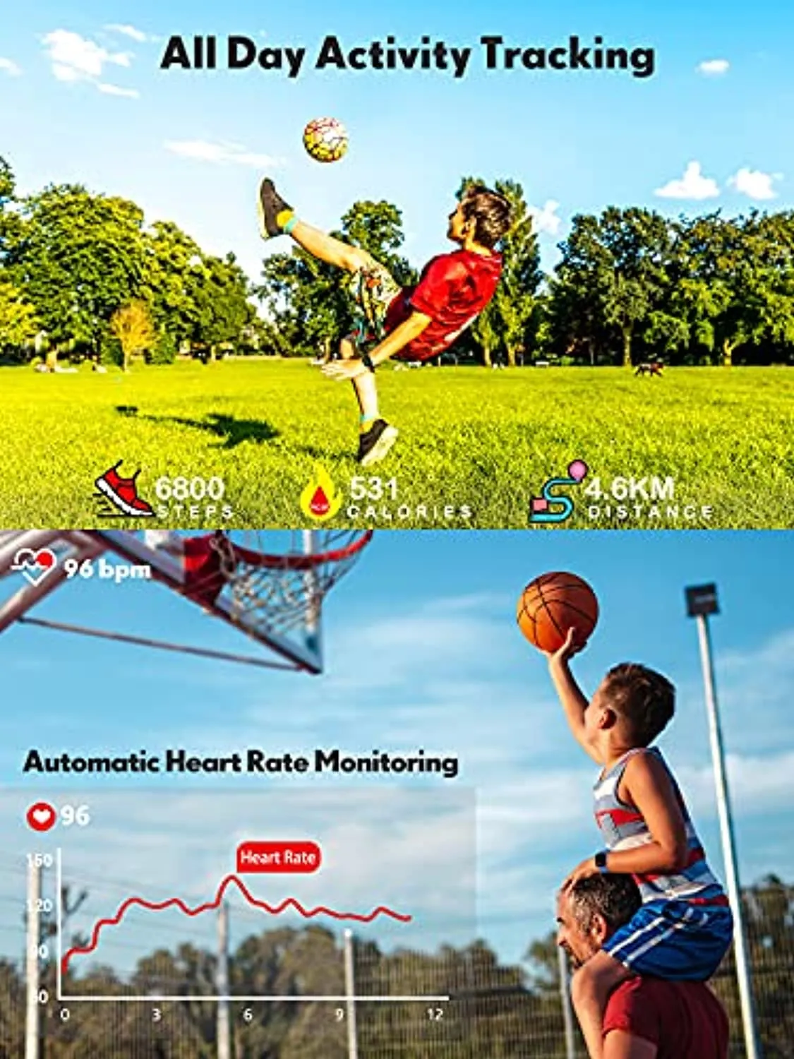 QOOGOT Kids Smart Watch for Boys Girls,Health Fitness Tracker with Heart Rate Sleep Monitor,19 Sport Modes Activity Tracker with Pedometer Steps Calories Counter,Waterproof Alarm Clock Kids Gift