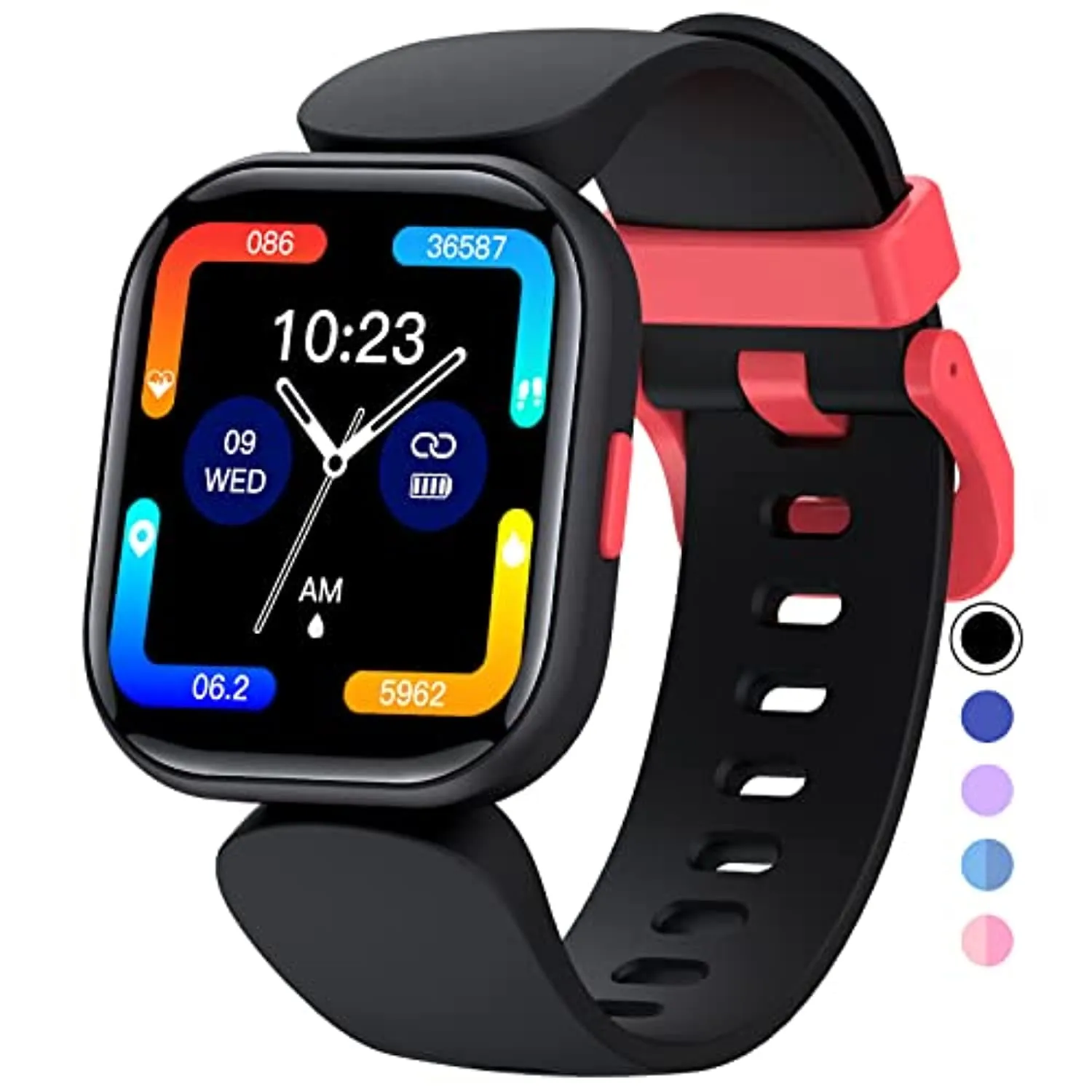 QOOGOT Kids Smart Watch for Boys Girls,Health Fitness Tracker with Heart Rate Sleep Monitor,19 Sport Modes Activity Tracker with Pedometer Steps Calories Counter,Waterproof Alarm Clock Kids Gift