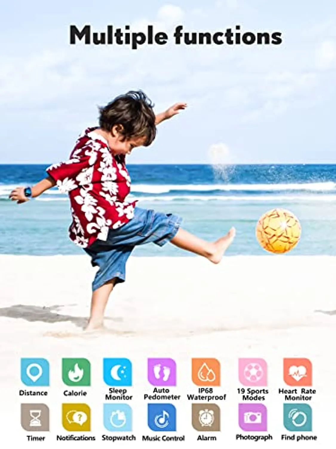 QOOGOT Kids Smart Watch for Boys Girls,Health Fitness Tracker with Heart Rate Sleep Monitor,19 Sport Modes Activity Tracker with Pedometer Steps Calories Counter,Waterproof Alarm Clock Kids Gift