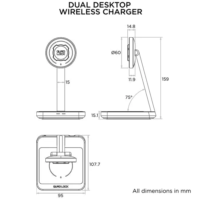 Quad Lock Home/Office - MAG Dual Desktop Wireless Charger