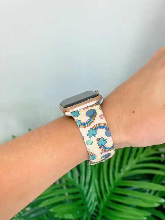 Rainbows & Gold Printed Silicone Smart Watch Band
