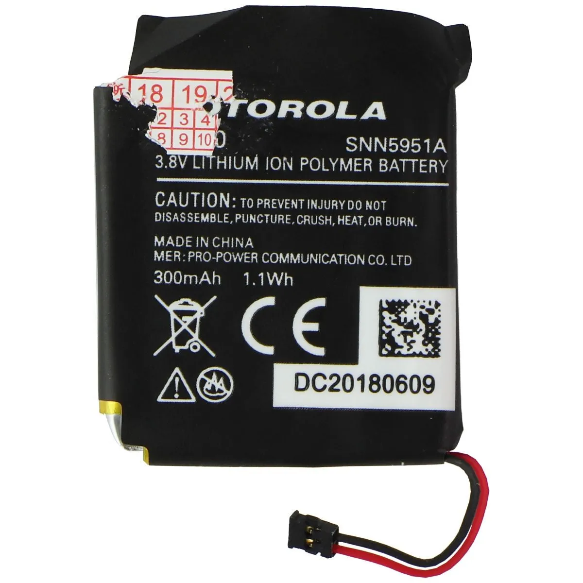 Replacement WX30 SNN5951A Battery (3.8V/300mAh/1.1Wh) for Moto 360 (1st Gen)
