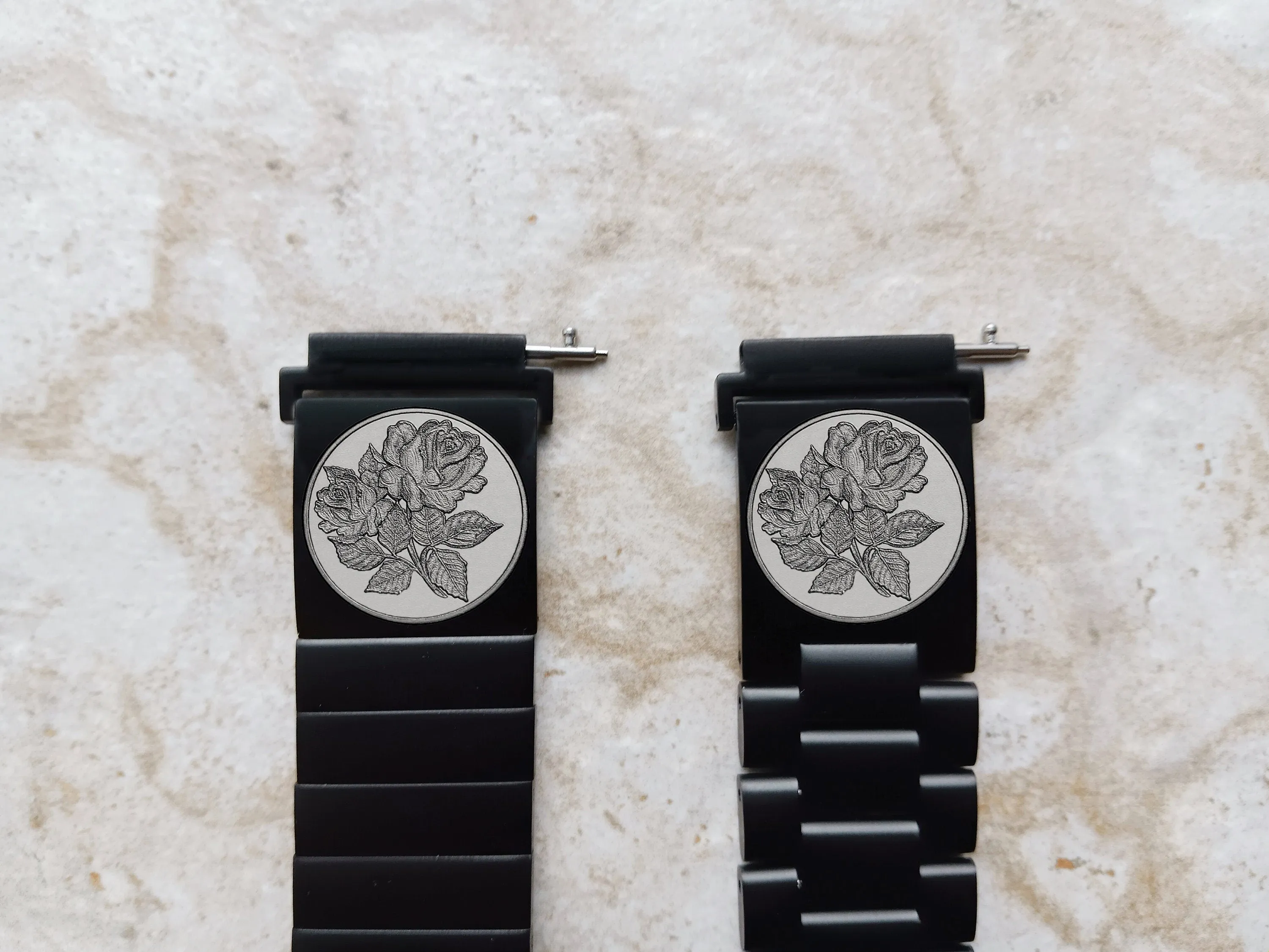 Roses Floral Engraved Watch Band for 20mm Width Lugs Traditional Casual Luxury & Smartwatches Black Stainless Steel Strap Bracelet RS1 -A20