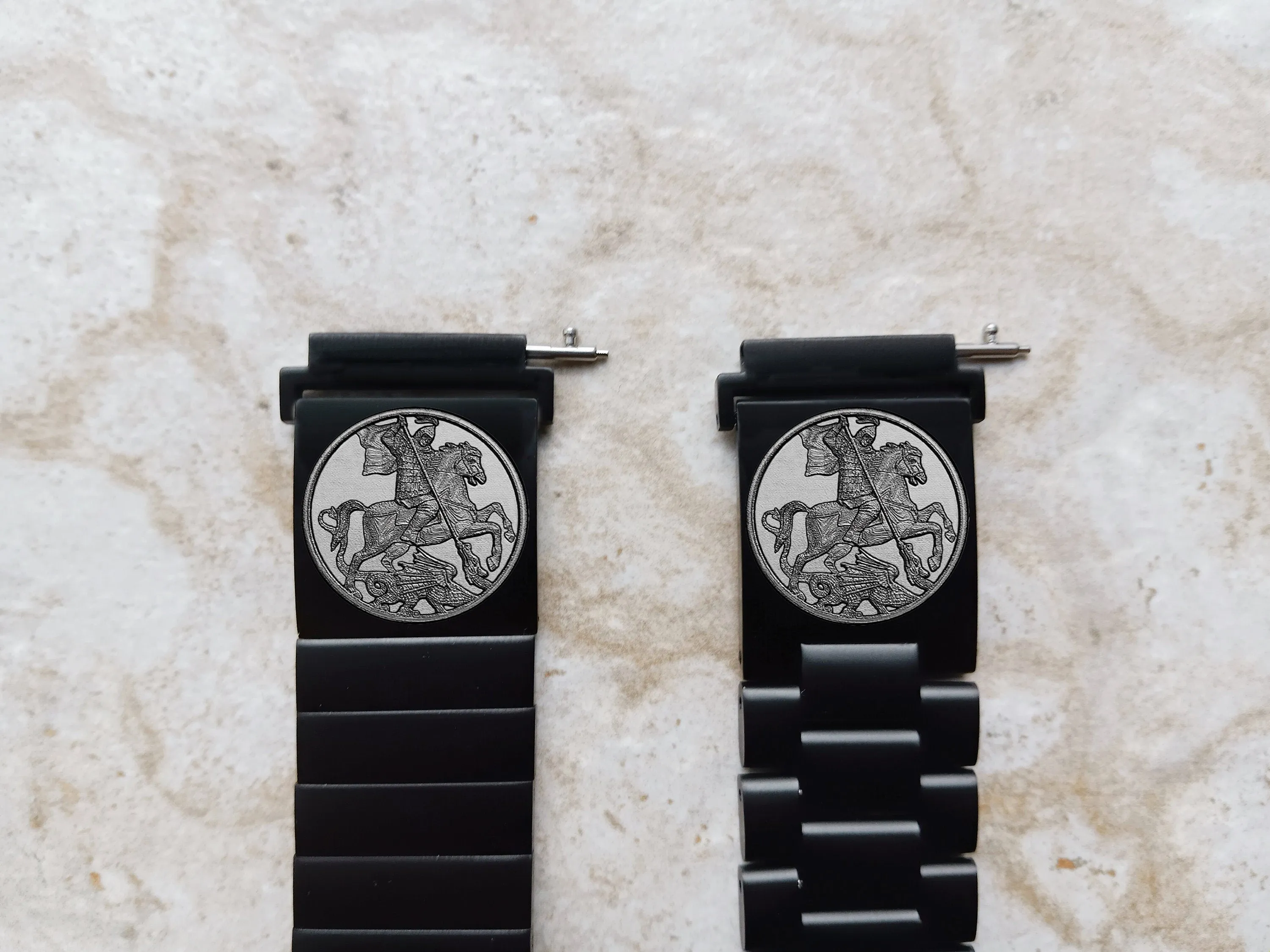 Saint George Engraved Watch Band for 20mm Width Lugs Traditional Casual Luxury & Smartwatches Black Stainless Steel Strap Bracelet DK2 -A20