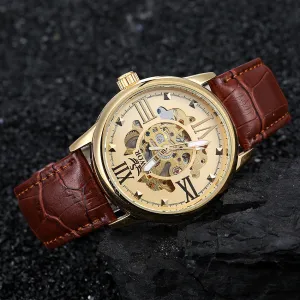 SEWOR 2017 Fashion Watch Men Luxury Gold Skeleton Steel Leather Mechanical Sport Watches Men Classic Automatic Watch For Men