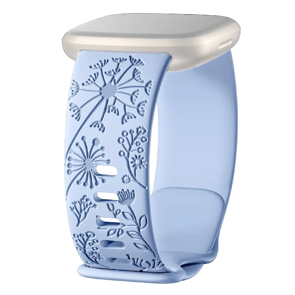 Shop Floral Engraved Strap For Fitbit Sense Versa 4 Band (Green)