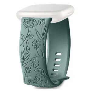 Shop Floral Engraved Strap For Fitbit Sense Versa 4 Band (Green)