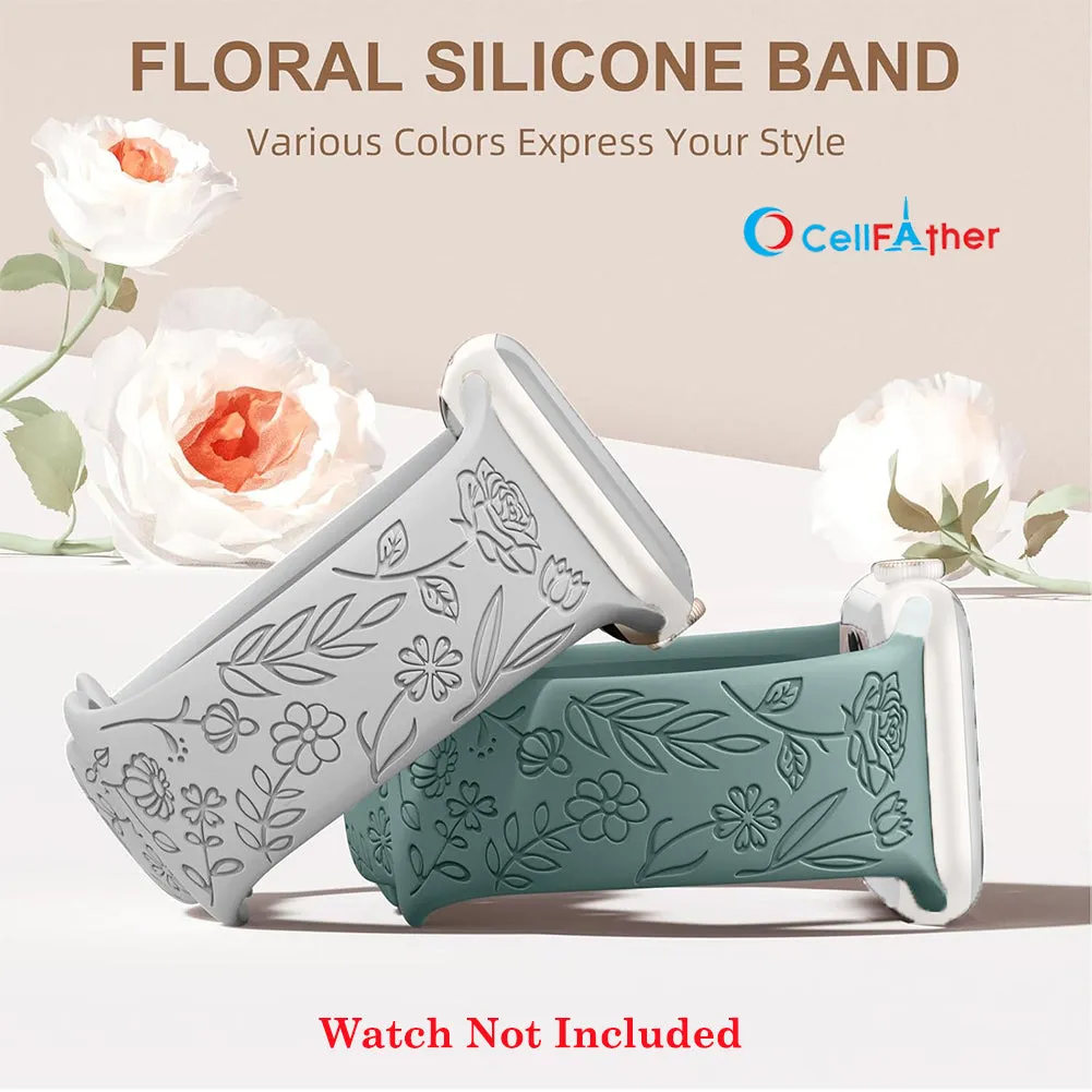 Shop Floral Engraved Strap For Fitbit Sense Versa 4 Band (Green)