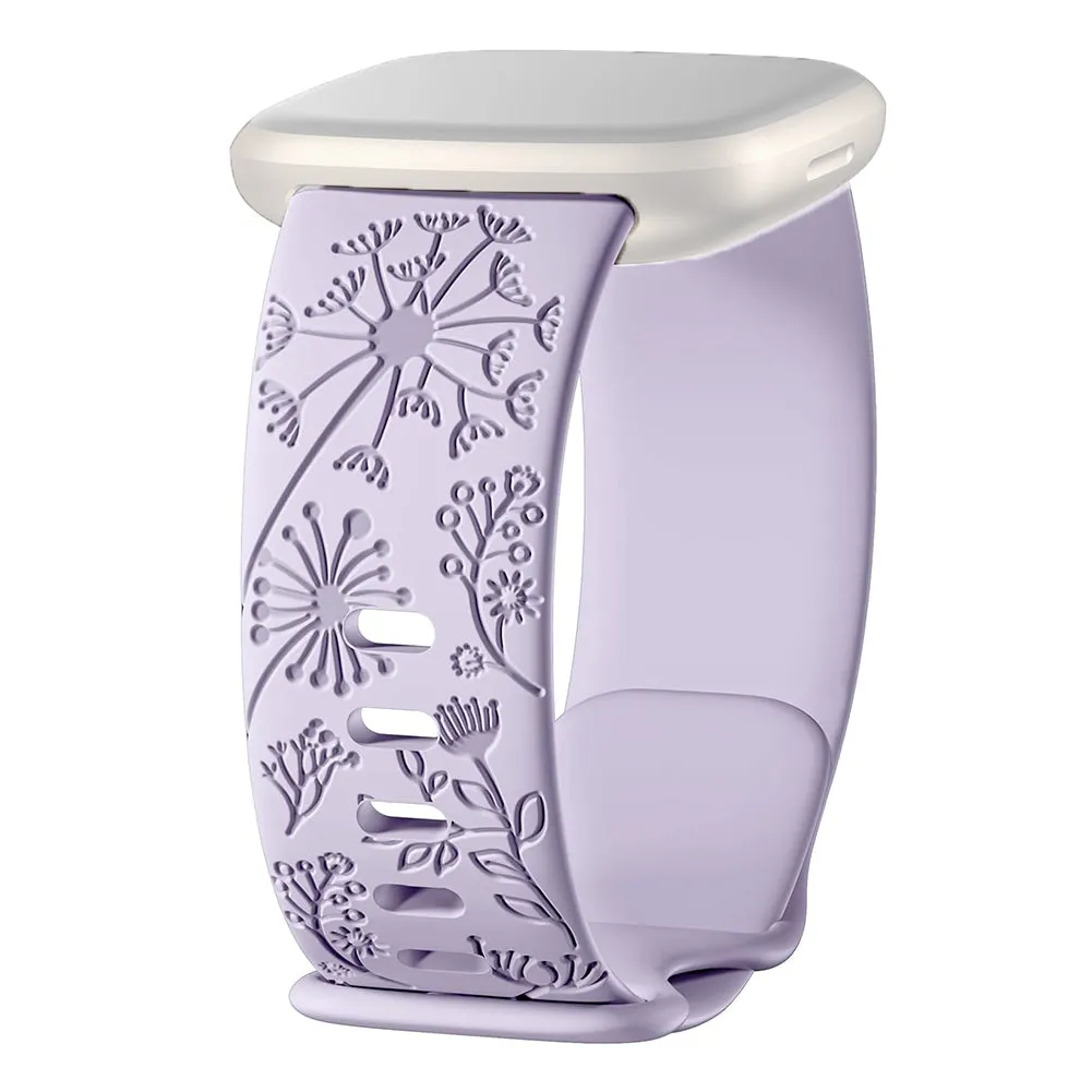 Shop Floral Engraved Strap For Fitbit Sense Versa 4 Band (Green)