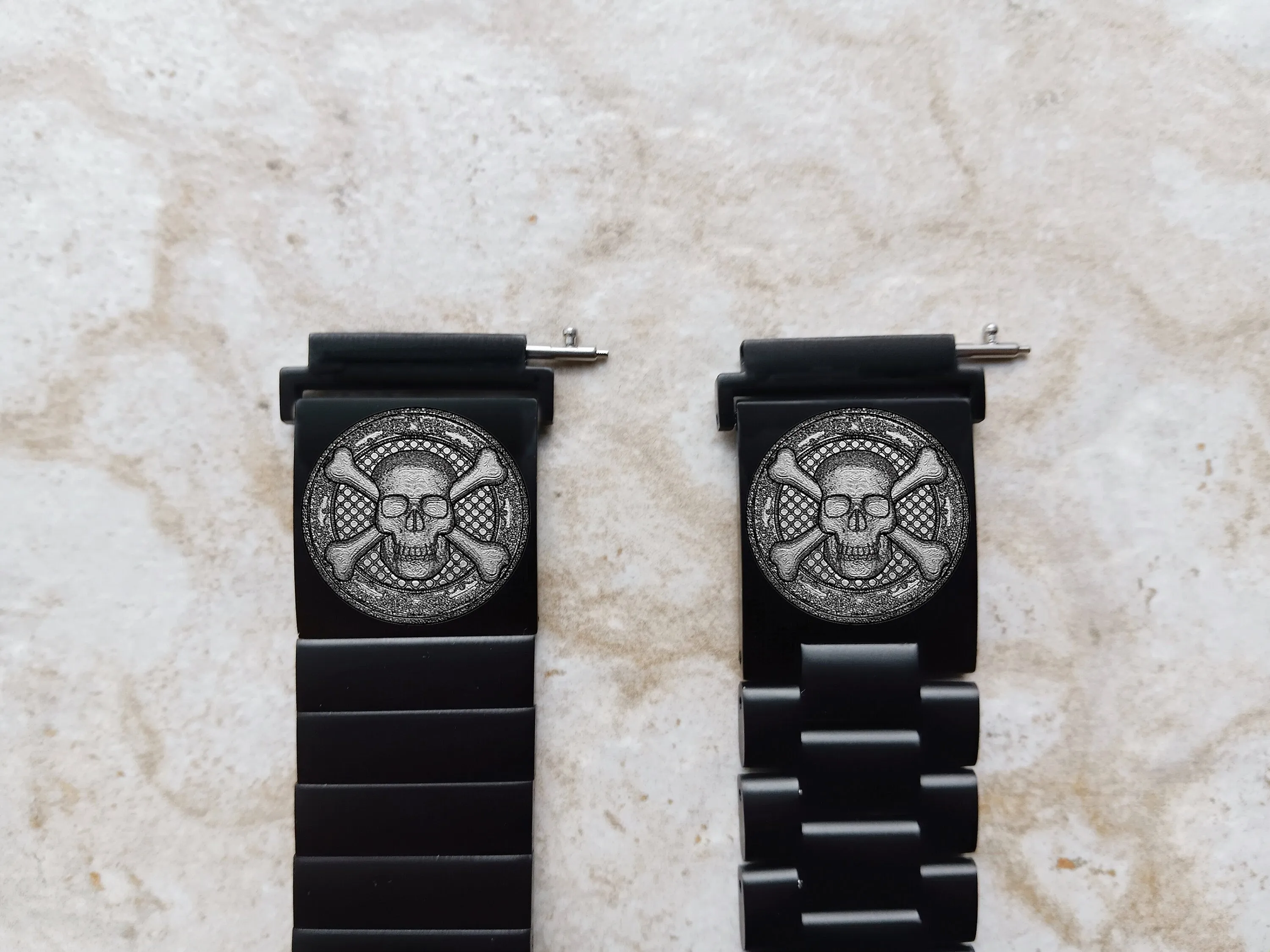 Skull Crossbones Engraved Watch Band for 20mm Width Lugs Traditional Casual Luxury and Smartwatches Black St Steel Strap Bracelet SC3 -A20