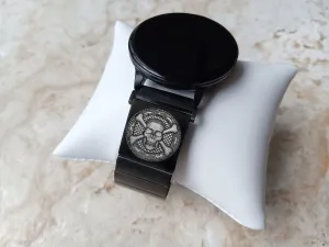 Skull Crossbones Engraved Watch Band for 20mm Width Lugs Traditional Casual Luxury and Smartwatches Black St Steel Strap Bracelet SC3 -A20