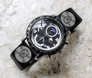 Skull Engraved Watch Band for 22mm Width Lugs Traditional Casual Luxury and Smartwatches Black Color Stainless Steel Strap Bracelet SC2